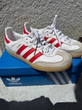 adidas Samba Low-Top Sneakers in White and Red